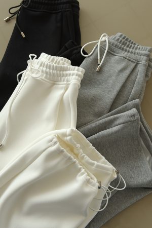 Adjustable Hem Cotton Fleece Sweatpants for Autumn & Winter, Two-Way Wear Casual Long Pants for Cozy Style