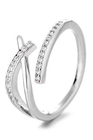 Adjustable Open Cross Ring for Women, Stylish Japanese Light Luxury Geometric Design with Single Diamond Accent