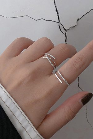Adjustable Open Cross Ring for Women, Stylish Japanese Light Luxury Geometric Design with Single Diamond Accent