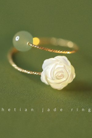 Adjustable Rose Flower Jade Ring for Women, Niche Design, High-End Feel, Unique Personality Tail Ring for Index Finger