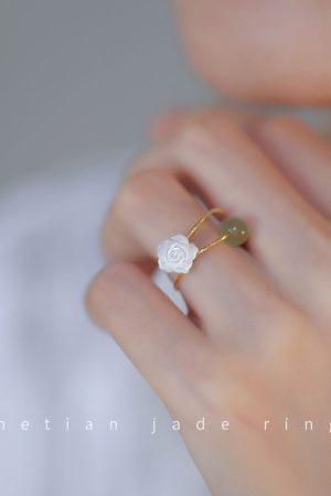 Adjustable Rose Flower Jade Ring for Women, Niche Design, High-End Feel, Unique Personality Tail Ring for Index Finger
