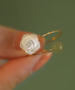 Adjustable Rose Flower Jade Ring for Women, Niche Design, High-End Feel, Unique Personality Tail Ring for Index Finger