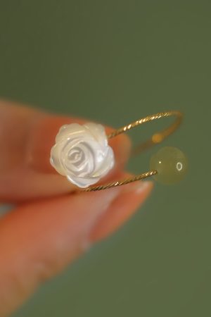 Adjustable Rose Flower Jade Ring for Women, Niche Design, High-End Feel, Unique Personality Tail Ring for Index Finger