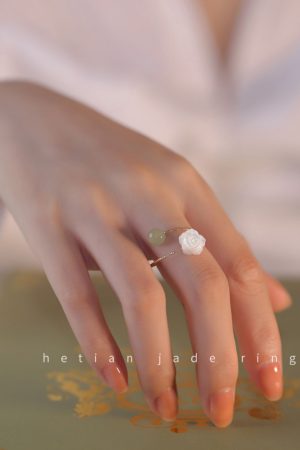 Adjustable Rose Flower Jade Ring for Women, Niche Design, High-End Feel, Unique Personality Tail Ring for Index Finger