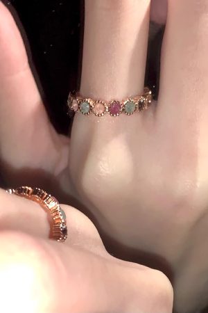 Adjustable Tourmaline Rainbow Ring for Women, Niche Design, Lightweight Luxury Feel Open Finger Ring, 2025 Trend