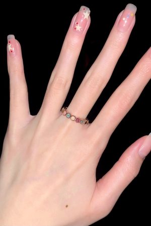 Adjustable Tourmaline Rainbow Ring for Women, Niche Design, Lightweight Luxury Feel Open Finger Ring, 2025 Trend