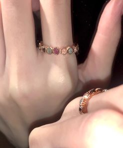 Adjustable Tourmaline Rainbow Ring for Women, Niche Design, Lightweight Luxury Feel Open Finger Ring, 2025 Trend