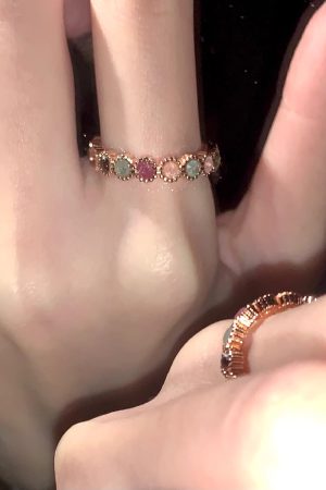 Adjustable Tourmaline Rainbow Ring for Women, Niche Design, Lightweight Luxury Feel Open Finger Ring, 2025 Trend