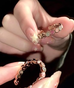 Adjustable Tourmaline Rainbow Ring for Women, Niche Design, Lightweight Luxury Feel Open Finger Ring, 2025 Trend