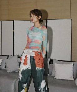 Aesthetic Fits Girl, Clothes Spring - Asymmetric Tie Dye Mesh Top