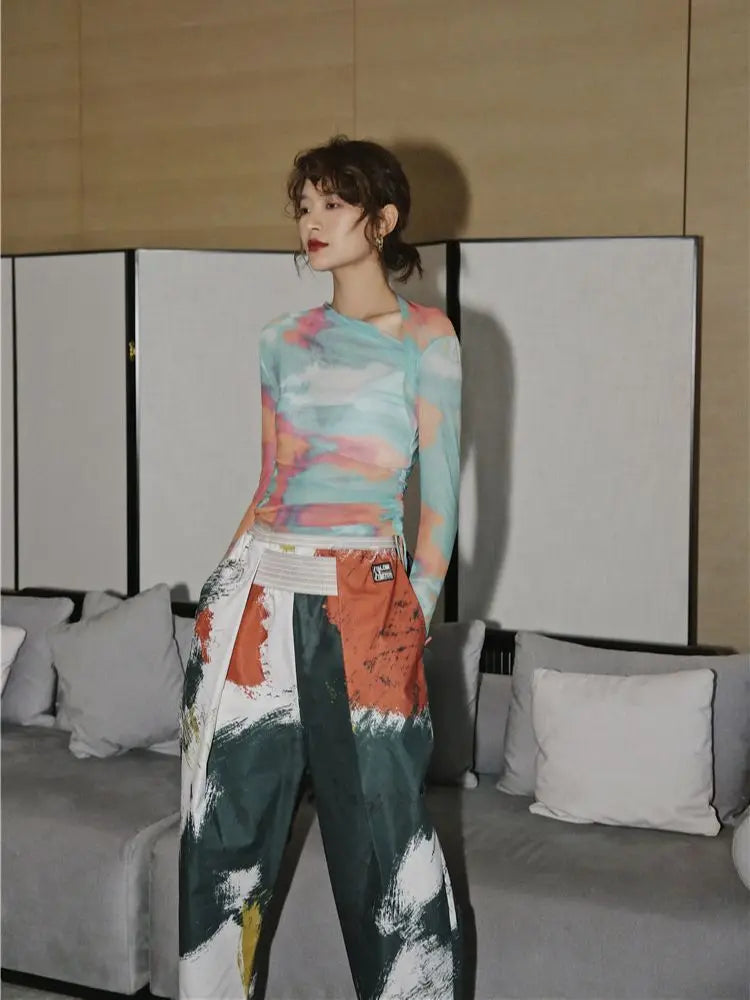 Aesthetic Fits Girl, Clothes Spring - Asymmetric Tie Dye Mesh Top Aesthetic Fits Girl, Clothes Spring - Asymmetric Tie Dye Mesh Top