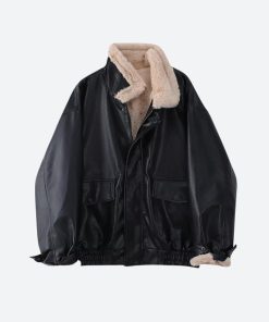 Aesthetic Outfit With Jeans, Aesthetic Fits Y2k - Double-Faced Faux Leather & Fur Jacket