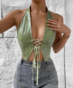 Aesthetic Outfit With Jeans, Fits Grunge Y2k - Tie Front Top