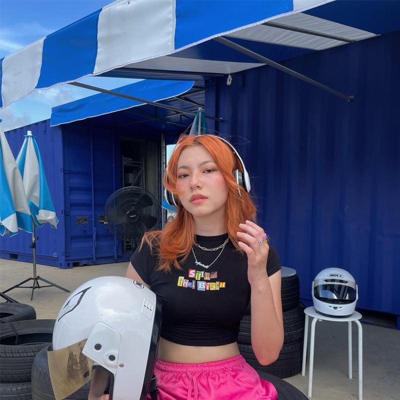 Aesthetic Outfit With Jeans, Grunge Outfits Inspo Girl - Still That B*tch Crop Top Aesthetic Outfit With Jeans, Grunge Outfits Inspo Girl - Still That B*tch Crop Top