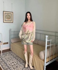 Aesthetic Outfits Mini Skirt, Pinterest Baggy Style - Fairycore One Shoulder Top