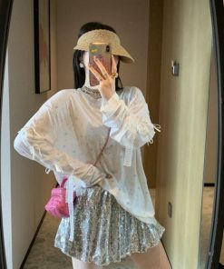 Age-Reducing Lightweight Long Sleeve T-Shirt with 3D Bow, Cute Sweet & Spicy Design, Sun Protection, High-End Fashion