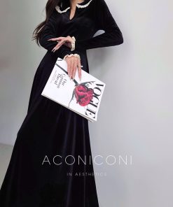 Alice Sweet Dream French Vintage Velvet Dress - Elegant Long Skirt Winter Gown with Timeless Charm and Classic Style