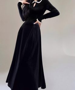 Alice Sweet Dream French Vintage Velvet Dress - Elegant Long Skirt Winter Gown with Timeless Charm and Classic Style