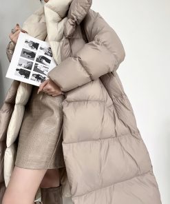 Almond Croissant 90 White Duck Down Jacket for Women - Winter Hooded Puffer Coat, Thick Quilted Outerwear, Stylish Warmth