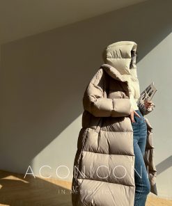 Almond Croissant 90 White Duck Down Jacket for Women - Winter Hooded Puffer Coat, Thick Quilted Outerwear, Stylish Warmth