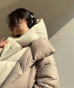 Almond Croissant 90 White Duck Down Jacket for Women - Winter Hooded Puffer Coat, Thick Quilted Outerwear, Stylish Warmth