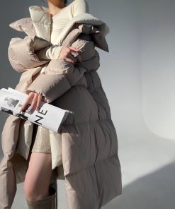 Almond Croissant 90 White Duck Down Jacket for Women - Winter Hooded Puffer Coat, Thick Quilted Outerwear, Stylish Warmth