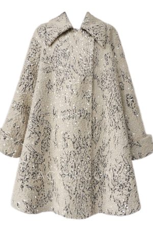 Almond Milk Cream Wool Heavy Beaded Mid-Length Coat - Thick Woven Design, Chanel-Inspired, Chic Winter Outerwear