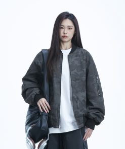 American Retro Camouflage Stand Collar Jacket for Women - 2025 Trendy High-End Baseball Zip Jacket