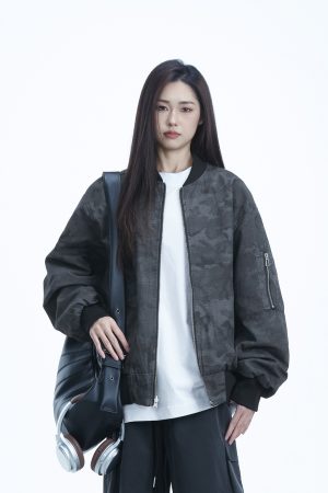 American Retro Camouflage Stand Collar Jacket for Women - 2025 Trendy High-End Baseball Zip Jacket