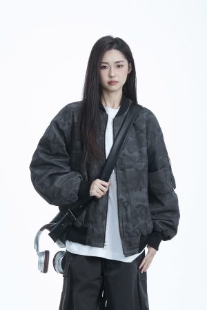 American Retro Camouflage Stand Collar Jacket for Women - 2025 Trendy High-End Baseball Zip Jacket