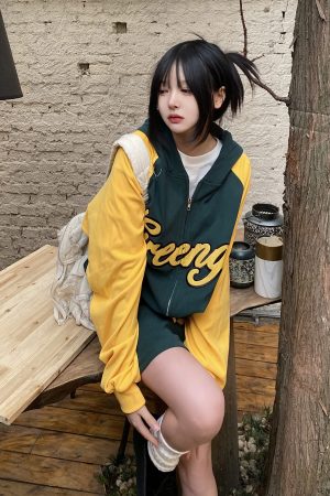 American Retro Color Block Hoodie for Students - Loose Slimming Versatile Sweatshirt Inspired by 90s Y2K Style