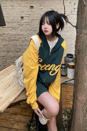 American Retro Color Block Hoodie for Students - Loose Slimming Versatile Sweatshirt Inspired by 90s Y2K Style