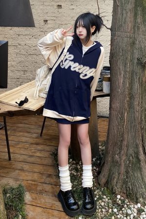 American Retro Color Block Hoodie for Students - Loose Slimming Versatile Sweatshirt Inspired by 90s Y2K Style