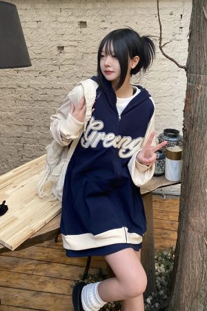 American Retro Color Block Hoodie for Students - Loose Slimming Versatile Sweatshirt Inspired by 90s Y2K Style