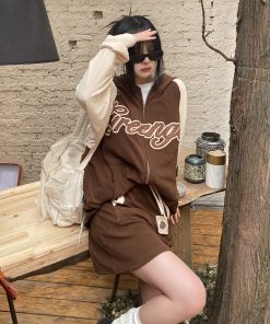 American Retro Color Block Hoodie for Students - Loose Slimming Versatile Sweatshirt Inspired by 90s Y2K Style