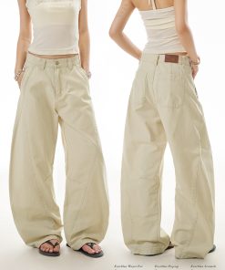 American Retro Deconstructed Wide-Leg Work Pants for Women - Trendy Street Style Slimming Casual Trousers