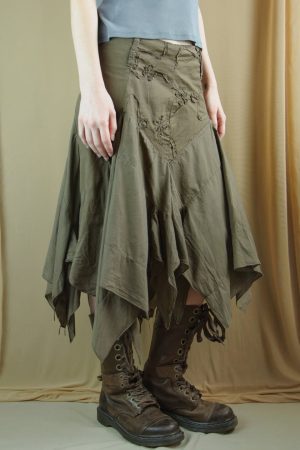 American Retro Distressed Embroidery Irregular Midi Skirt - Vintage Niche Second-Hand Long Skirt in 90s Y2K Style