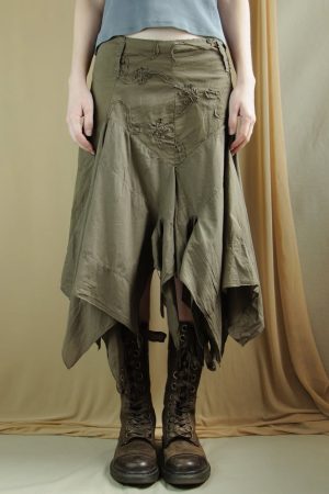American Retro Distressed Embroidery Irregular Midi Skirt - Vintage Niche Second-Hand Long Skirt in 90s Y2K Style