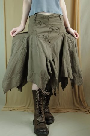 American Retro Distressed Embroidery Irregular Midi Skirt - Vintage Niche Second-Hand Long Skirt in 90s Y2K Style