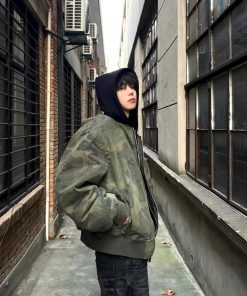 American Retro Faux Two-Piece Camouflage Hooded Jacket for Men and Women, Spring Autumn Bomber Style, High-End Pilot Look