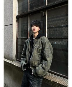 American Retro Faux Two-Piece Camouflage Hooded Jacket for Men and Women, Spring Autumn Bomber Style, High-End Pilot Look