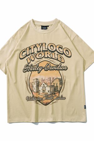American Retro Fun Letter Print Short Sleeve T-Shirt for Women & Men, Loose Casual Streetwear, Pure Cotton, Y2K Style