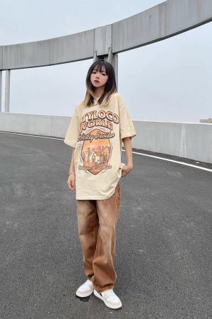 American Retro Fun Letter Print Short Sleeve T-Shirt for Women & Men, Loose Casual Streetwear, Pure Cotton, Y2K Style