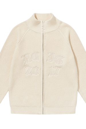 American Retro Gothic Embroidered Knitted Zip-Up Sweater Cardigan for Women - Vintage Style Outerwear