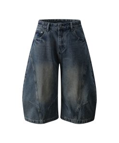 American Retro High Street Baggy Curved Knife Pants - Loose Wide-Leg Denim Cropped Trousers for Cool Guys, Y2K Street Style