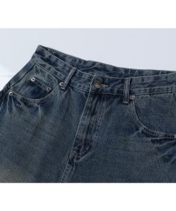 American Retro High Street Baggy Curved Knife Pants - Loose Wide-Leg Denim Cropped Trousers for Cool Guys, Y2K Street Style