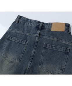 American Retro High Street Baggy Curved Knife Pants - Loose Wide-Leg Denim Cropped Trousers for Cool Guys, Y2K Street Style