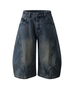 American Retro High Street Baggy Curved Knife Pants - Loose Wide-Leg Denim Cropped Trousers for Cool Guys, Y2K Street Style