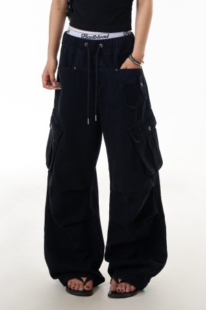 American Retro High Street Multi-Pocket Work Pants for Women - Loose Straight-Leg Pleated Wide-Leg Trousers, Y2K Fashion