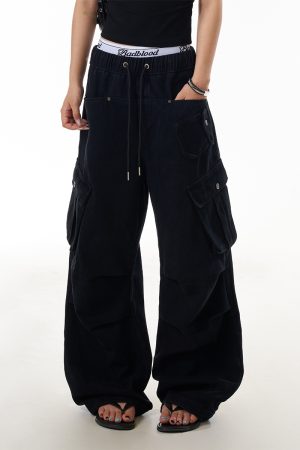 American Retro High Street Multi-Pocket Work Pants for Women - Loose Straight-Leg Pleated Wide-Leg Trousers, Y2K Fashion
